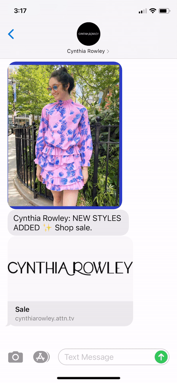 Cynthia Rowley Text Message Marketing Example - 09.16.2020