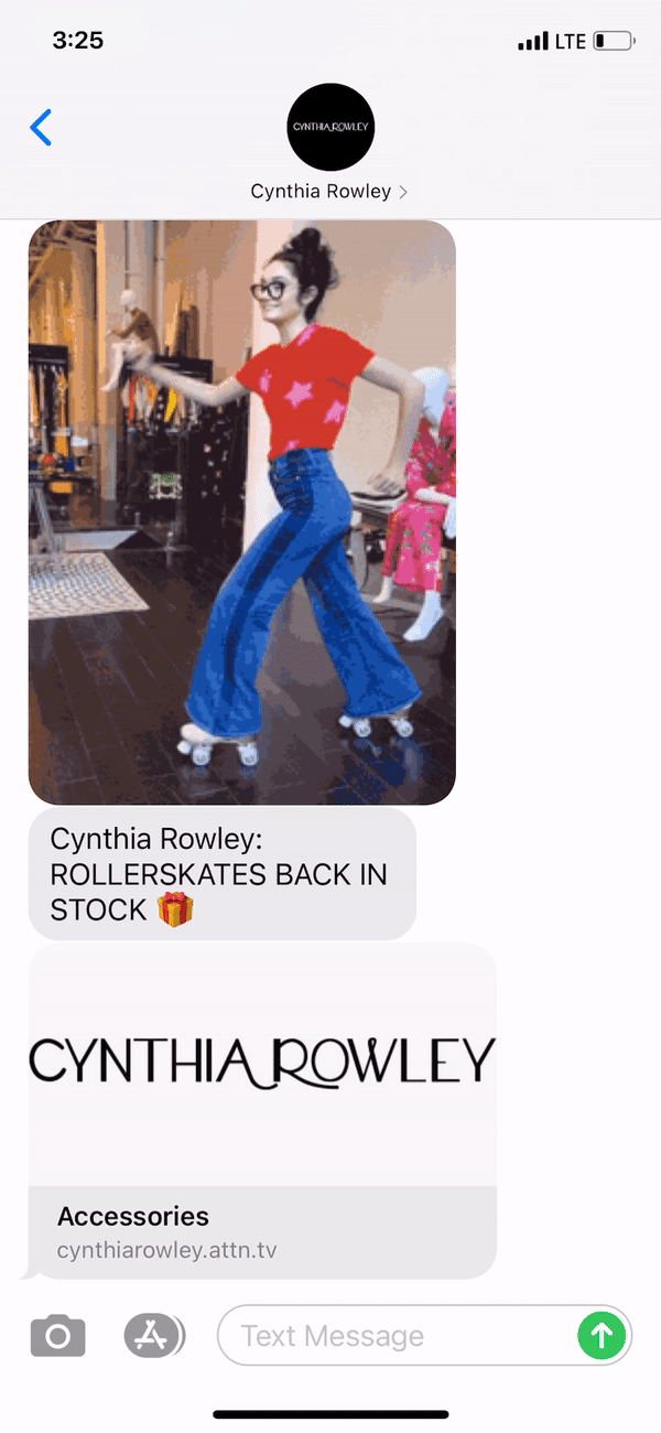 Cynthia Rowley Text Message Marketing Example - 09.30.2020