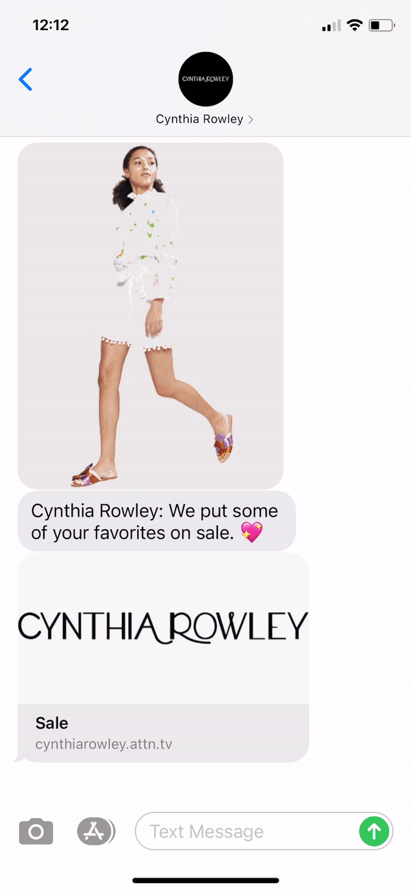 Cynthia Rowley Text Message Marketing Example - 10.03.2020