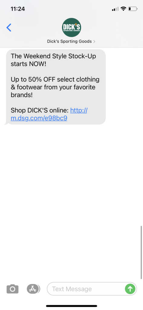 Dick's Sporting Goods Text Message Marketing Example - 10.09.2020