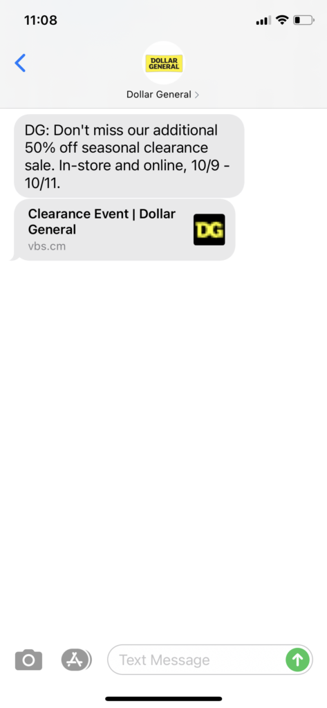 Dollar General Text Message Marketing Example - 10.10.2020