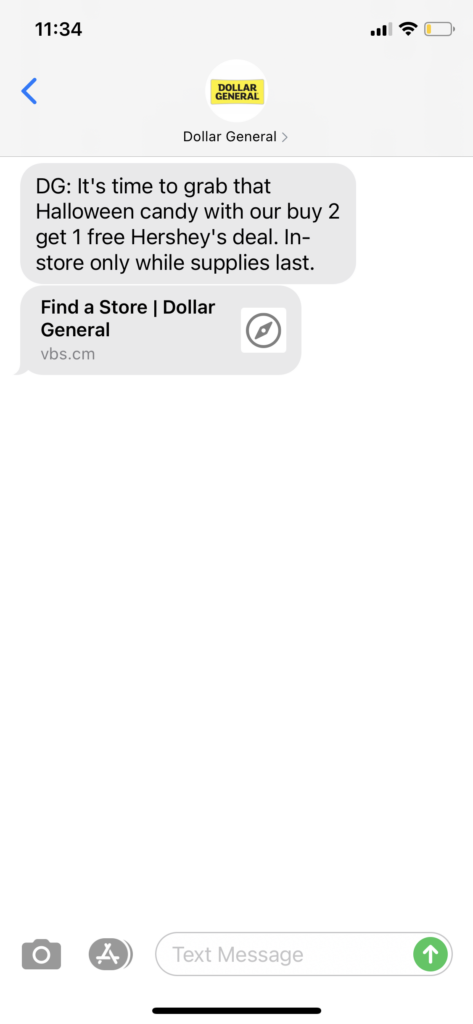 Dollar General Text Message Marketing Example - 10.11.2020