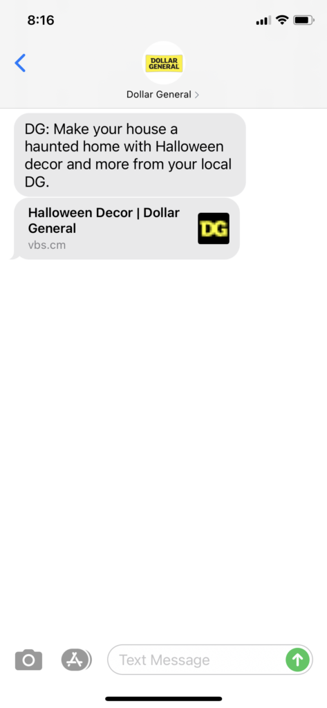 Dollar General Text Message Marketing Example - 10.15.2020