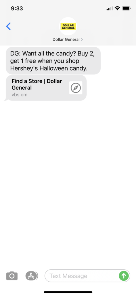 Dollar General Text Message Marketing Example - 10.20.2020