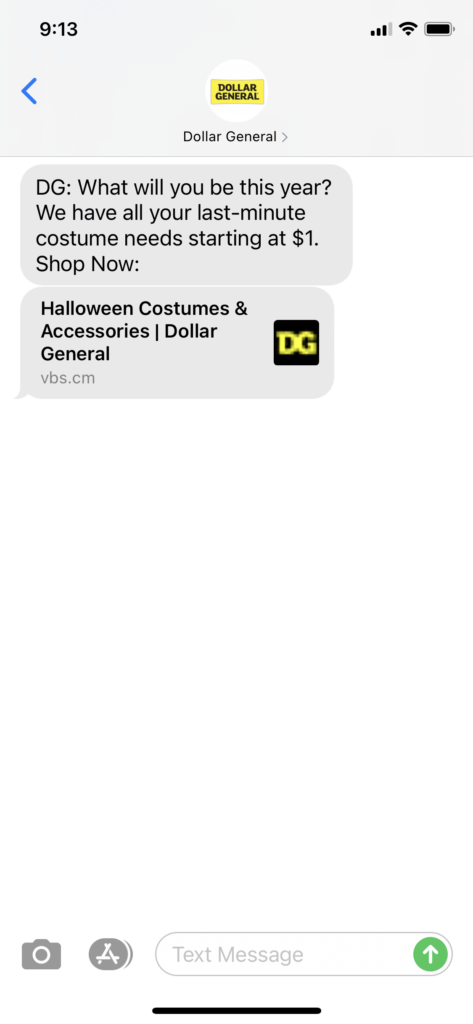 Dollar General Text Message Marketing Example - 10.21.2020