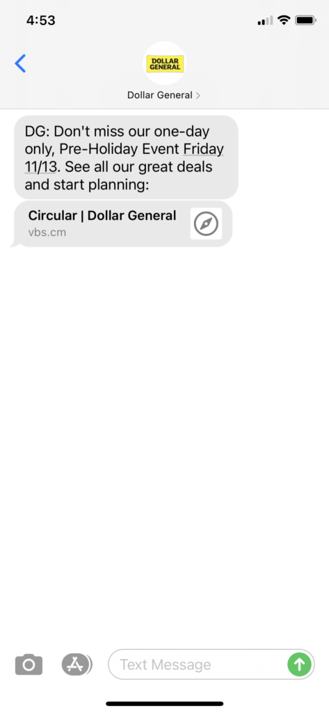 Dollar General Text Message Marketing Example - 10.26.2020