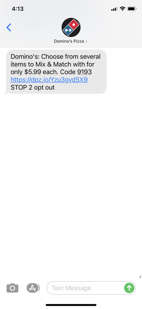 Domino's Text Message Marketing Example - 09.29.2020.png