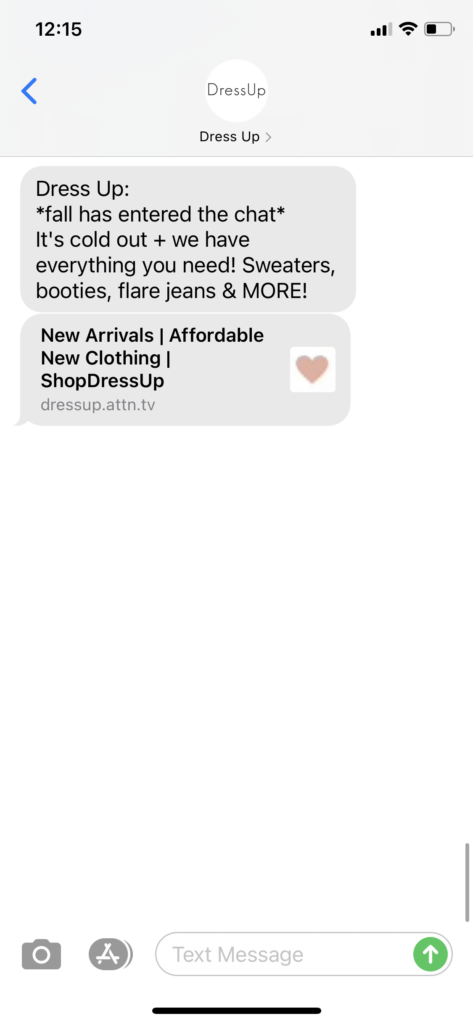 Dress Up Text Message Marketing Example - 10.03.2020