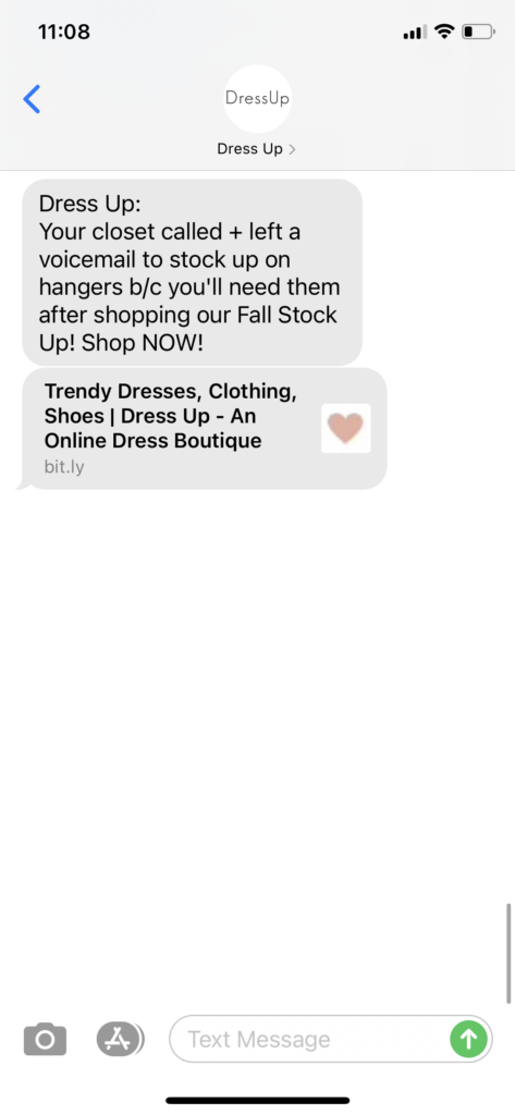 Dress Up Text Message Marketing Example - 10.10.2020
