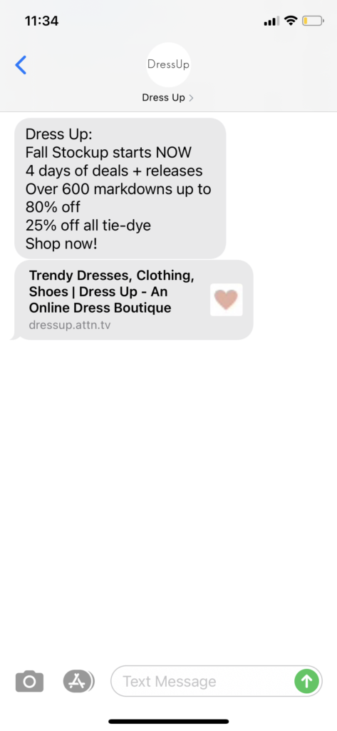 Dress Up Text Message Marketing Example - 10.11.2020