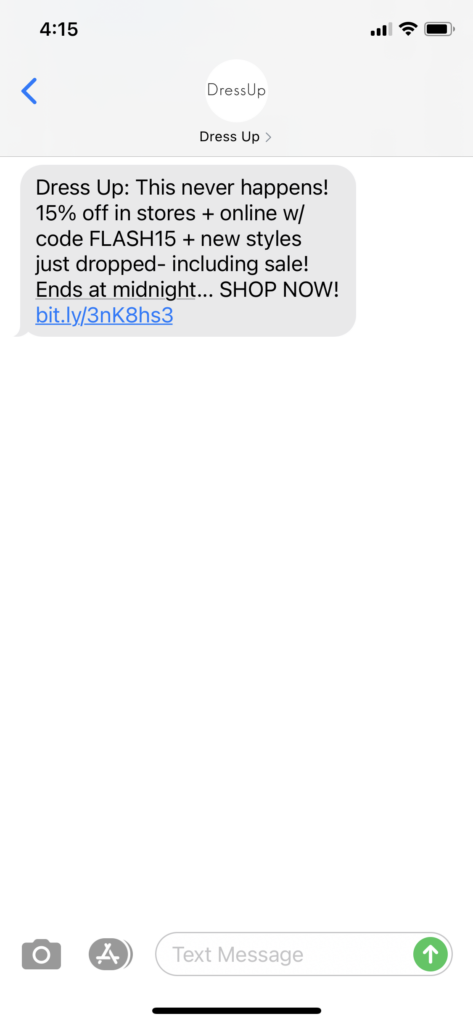 Dress Up Text Message Marketing Example - 10.13.2020