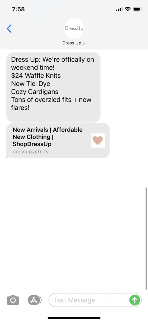 Dress Up Text Message Marketing Example - 10.17.2020