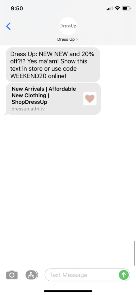 Dress Up Text Message Marketing Example - 10.24.2020