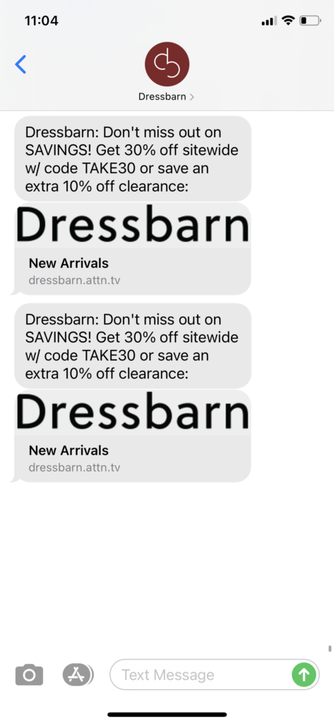 Dressbarn Text Message Marketing Example - 10.10.2020