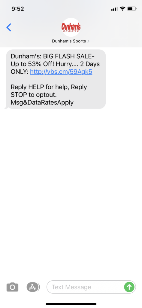 Dunham Sports Text Message Marketing Example - 10.24.2020
