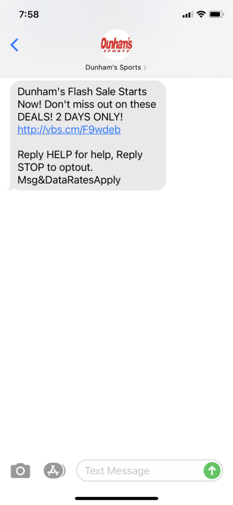 Dunhams Text Message Marketing Example - 10.17.2020