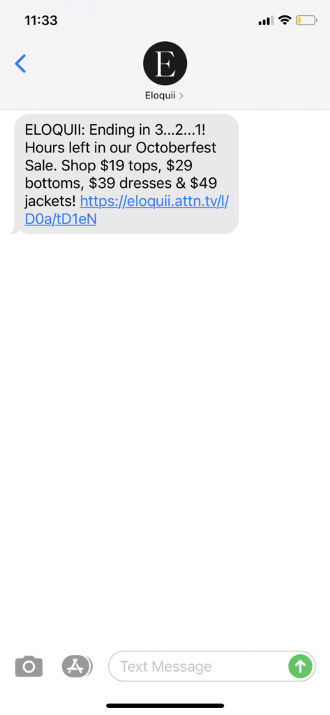 Eloquii Text Message Marketing Example - 10.13.2020