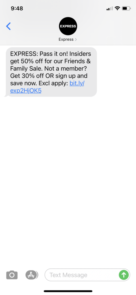 Express Text Message Marketing Example - 10.24.2020