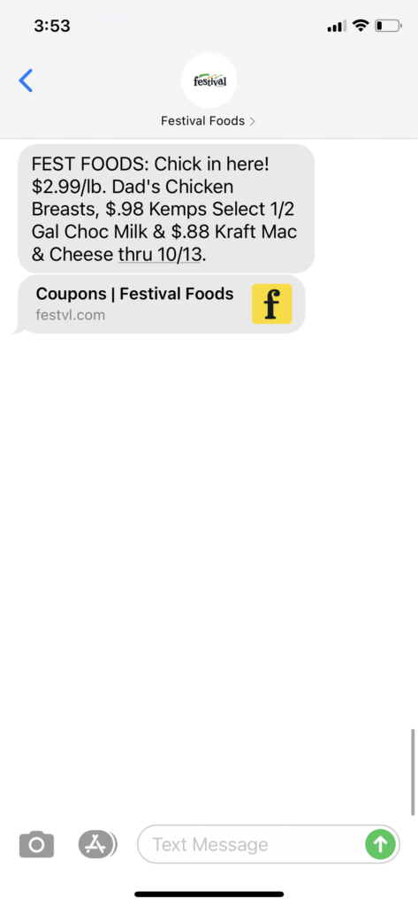 Festival Foods Text Message Marketing Example - 10.07.2020