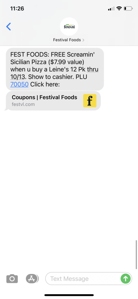 Festival Foods Text Message Marketing Example - 10.09.2020