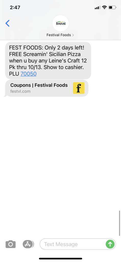 Festival Foods Text Message Marketing Example - 10.12.2020