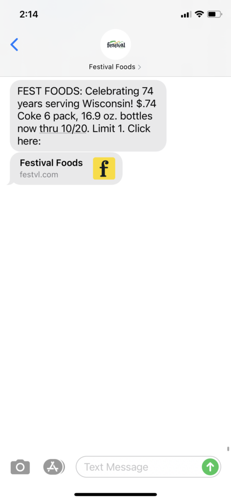 Festival Foods Text Message Marketing Example - 10.14.2020