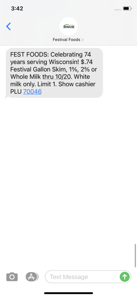 Festival Foods Text Message Marketing Example - 10.16.2020