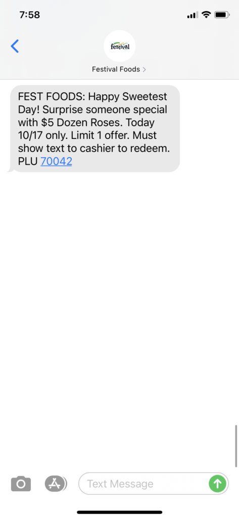 Festival Foods Text Message Marketing Example - 10.17.2020
