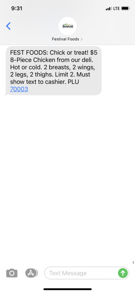 Festival Foods Text Message Marketing Example - 10.21.2020