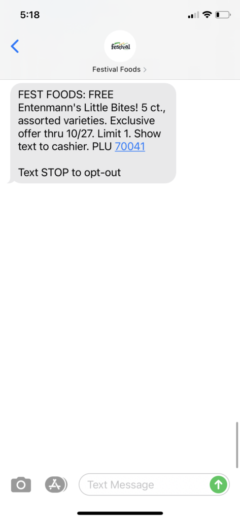 Festival Foods Text Message Marketing Example - 10.23.2020