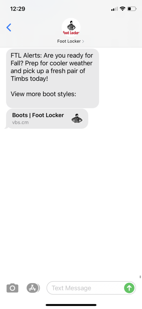 Foot Locker Text Message Marketing Example - 10.02.2020
