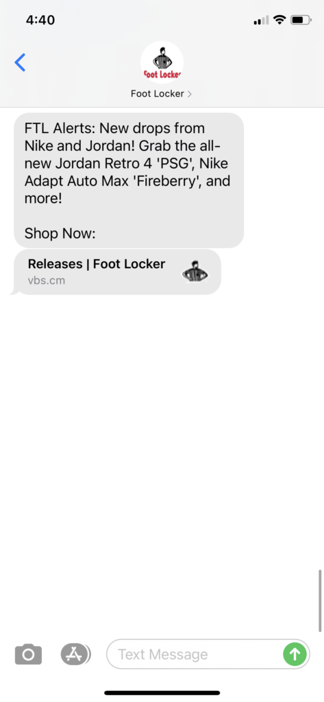 Foot Locker Text Message Marketing Example - 10.05.2020