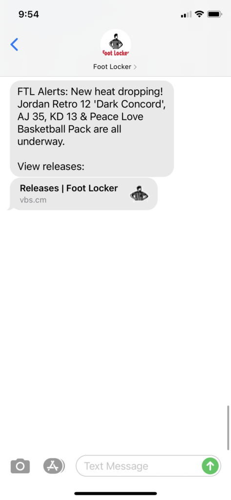 Foot Locker Text Message Marketing Example - 10.19.2020