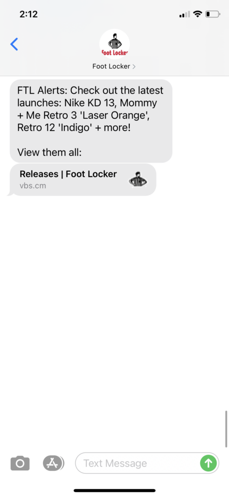 Foot Locker Text Message Marketing Example - 8.17.2020