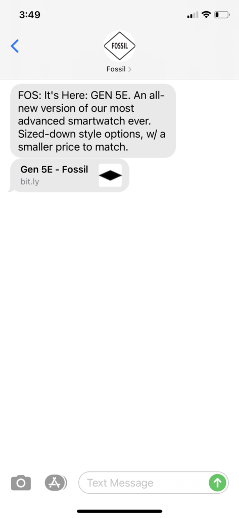 Fossil Text Message Marketing Example - 10.07.2020