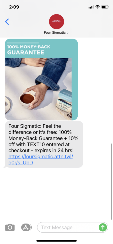 Four Sigmatic Text Message Marketing Example - 10.14.2020