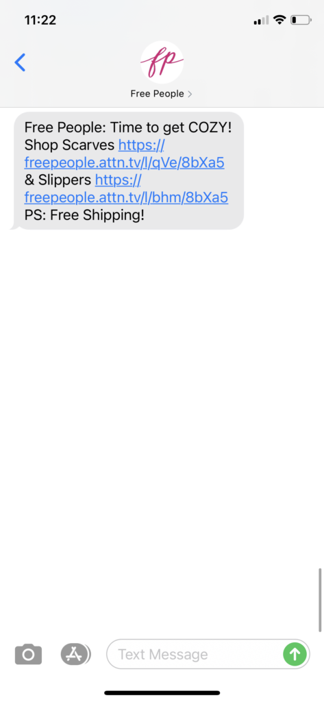 Free People Text Message Marketing Example - 10.09.2020