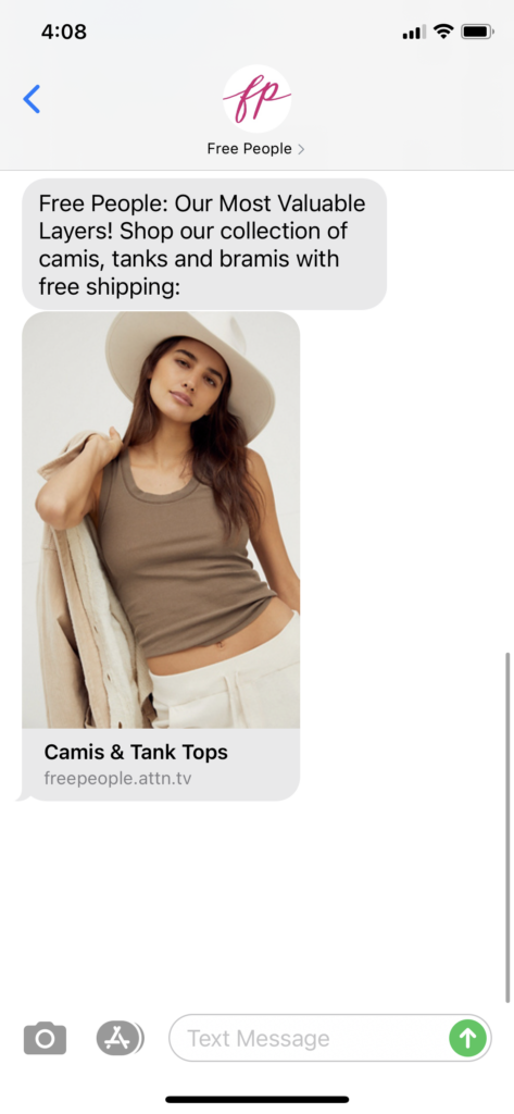 Free People Text Message Marketing Example - 10.13.2020