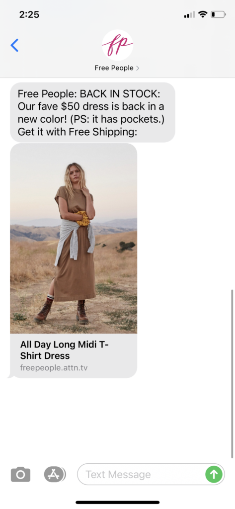 Free People Text Message Marketing Example - 8.14.2020