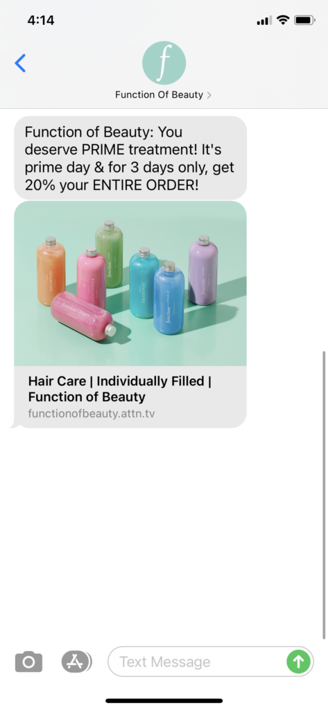 Function of Beauty Text Message Marketing Example - 10.13.2020