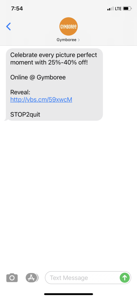 Gymboree Text Message Marketing Example - 10.27.2020