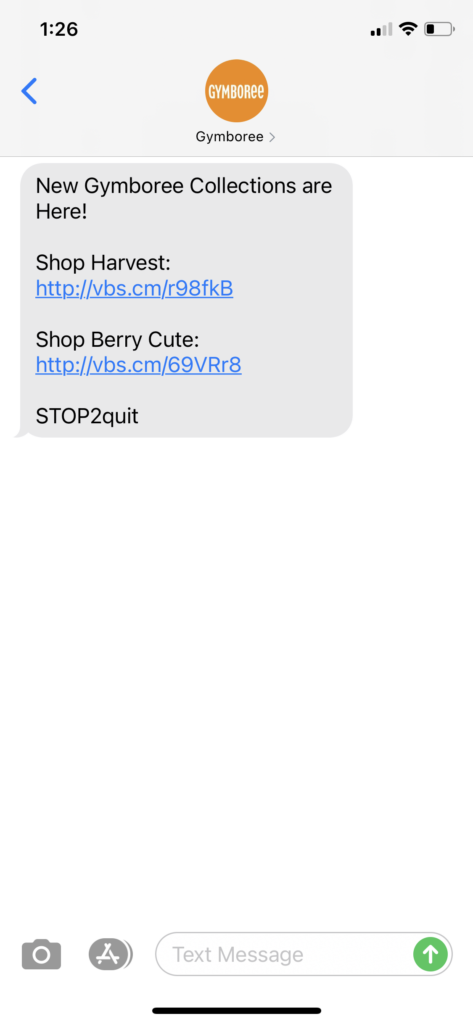 Gymboree Text Message Marketing Example - 9.11.2020