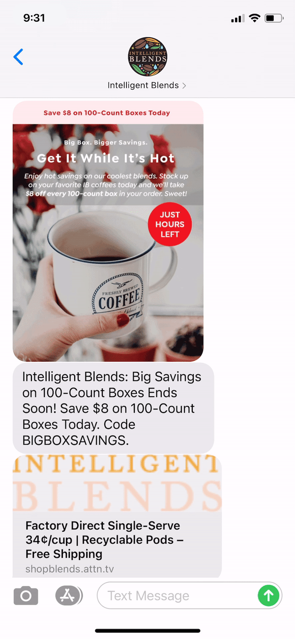 Intelligent Blends Text Message Marketing Example - 09.28.2020
