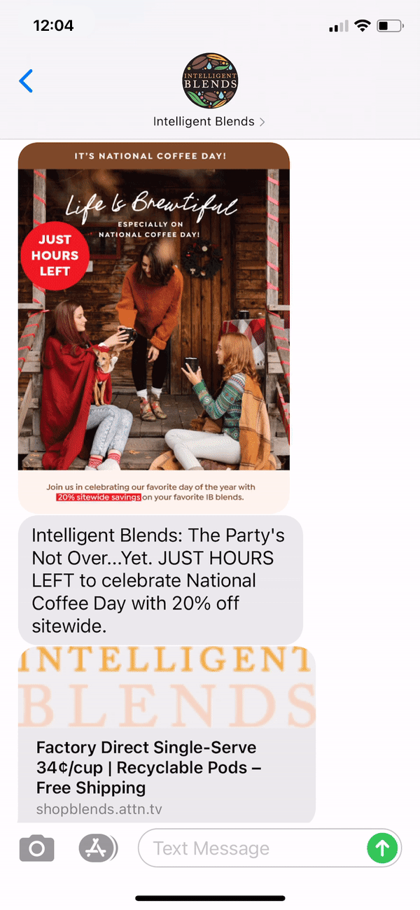 Intelligent Blends Text Message Marketing Example - 10.04.2020