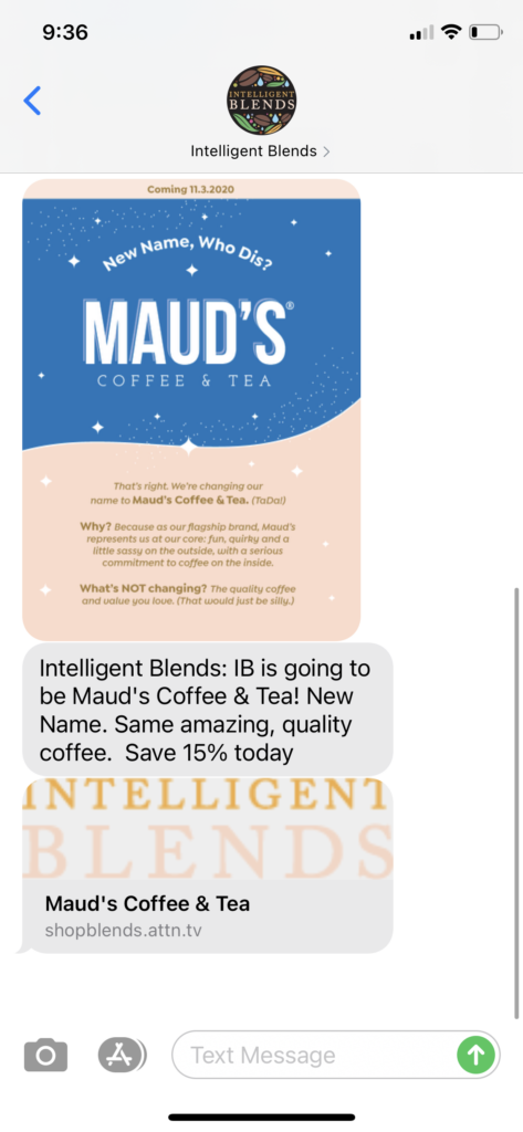 Intelligent Blends Text Message Marketing Example - 10.26.2020