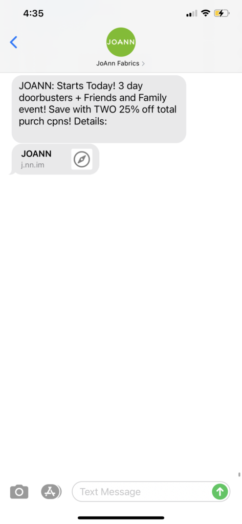 JoAnn Fabrics Text Message Marketing Example - 10.01.2020.png