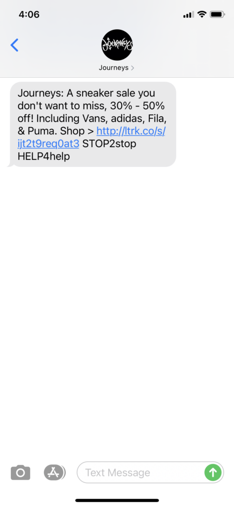 Journeys Text Message Marketing Example - 10.13.2020