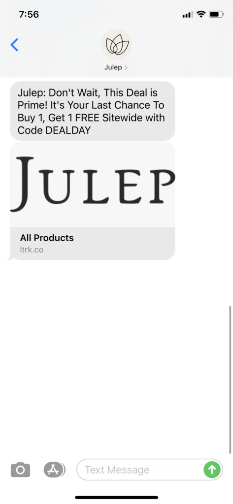 Julep Text Message Marketing Example - 10.14.2020