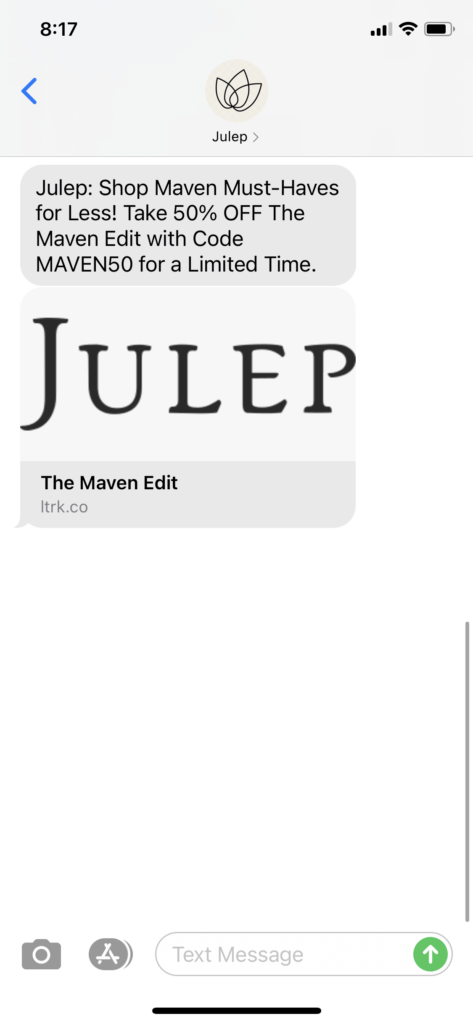Julep Text Message Marketing Example - 10.15.2020
