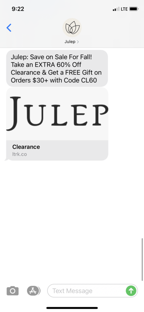 Julep Text Message Marketing Example - 10.21.2020